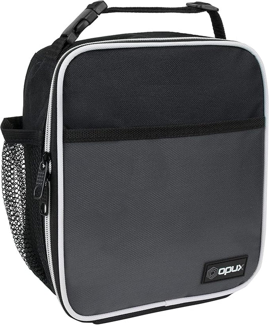 opux Premium Insulated Lunch Box, Soft School Lunch Bag for Kids Boys Girls, Leakproof Small Lunch Pail Men Women Work, Reusable Compact Cooler Tote Lunchbox for Office Adult, Grey
