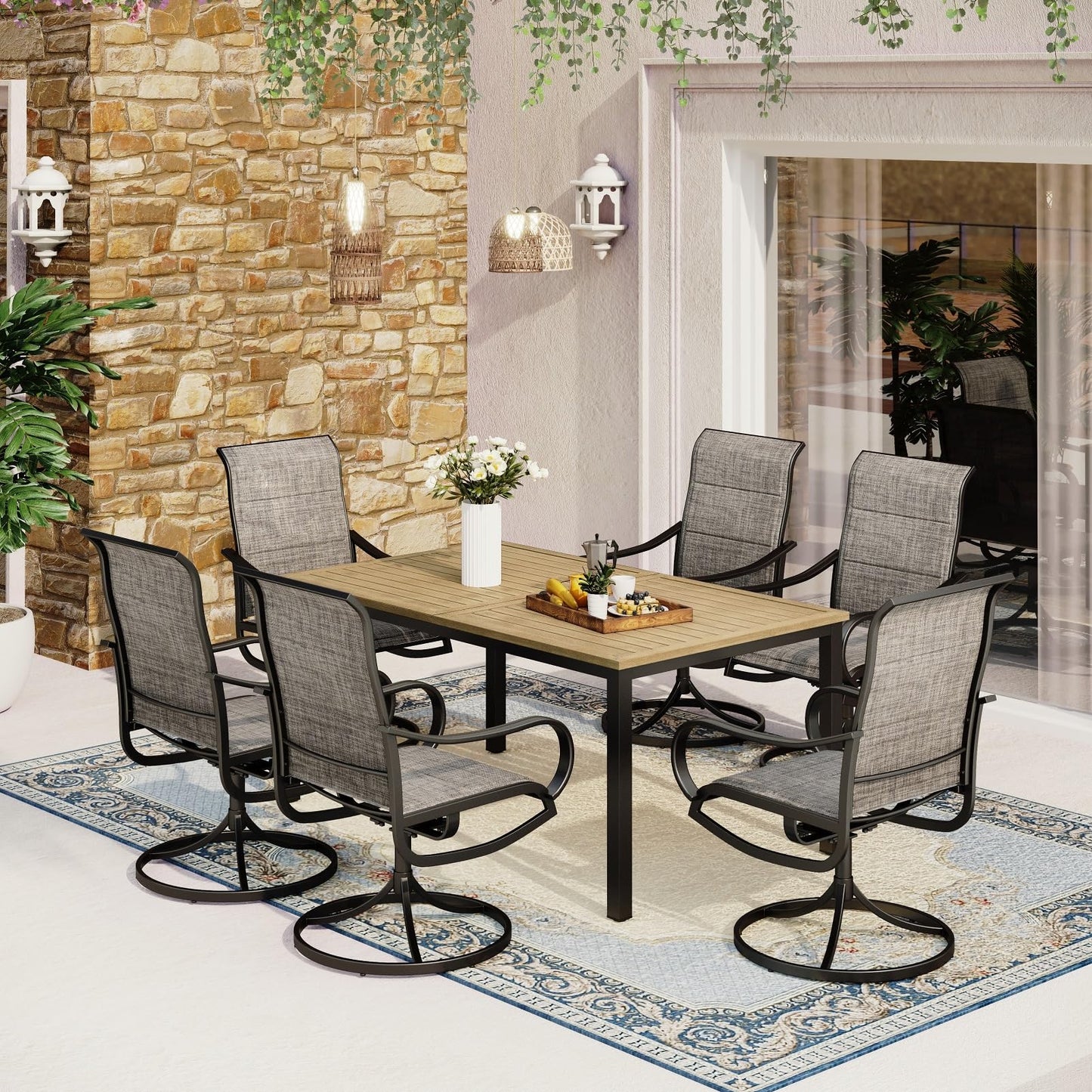 MFSTUDIO 6 Pieces Swivel Patio Dining Chairs, Outdoor Dining Chairs with Padded Textilene Fabric & Sturdy Metal Frame, All Weather Outdoor Sling Furniture Chairs for Deck, Garden and Lawn