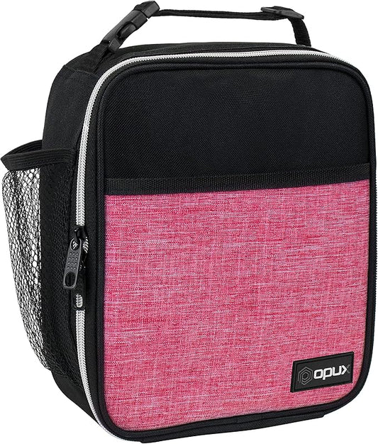 opux Premium Insulated Lunch Box, Soft School Lunch Bag for Girls Kids, Leakproof Small Lunch Pail Women Work, Reusable Compact Cooler Tote Lunchbox for Office Adult, Heather Pink