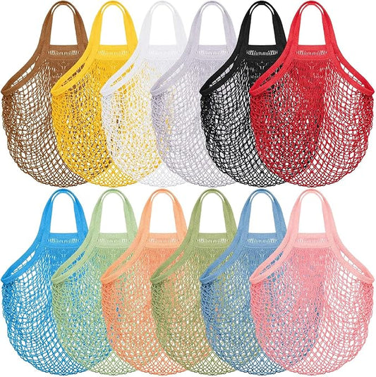 Shappy 12 Pack Reusable Mesh Grocery Bags Large Crochet Market Bag Cotton Kitchen Tote for Fruit Vegetable Storage