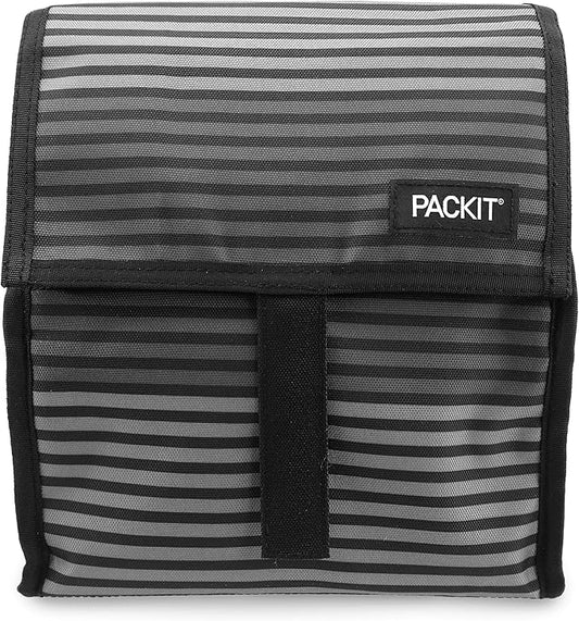 PackIt Freezable Lunch Bag with Zip Closure, Gray Stripe