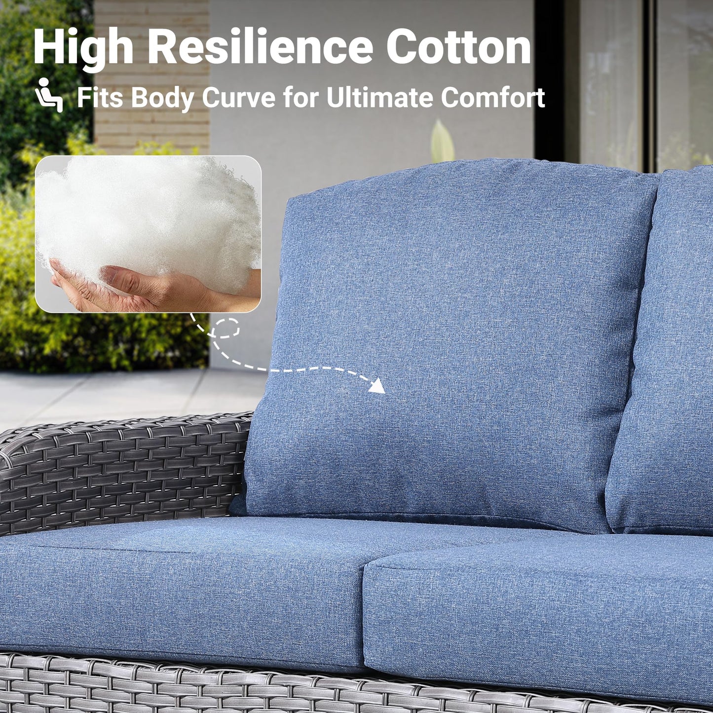 ovios 4 Pieces Patio Furniture Set, Outdoor Wicker Sofa with Coffee Table, Chairs, All Weather High Back Rattan Loveseat Couch with Comfy Cushions, Denim Blue