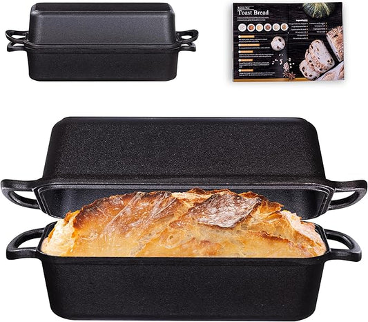 11x5 Inch Cast Iron Loaf Pan, 5.8 Qt Large Dutch Oven Loaf Pan with Lid, Sourdough Bread Baking Pan for Homemade Bread|Meatloaf, Even Heat Distribution & Oven Safe up to 500°F