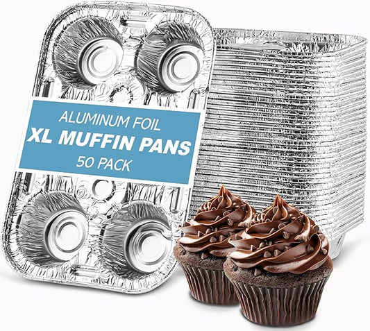 PLASTICPRO Aluminum Foil Muffin Pans Reusable and Disposable, Muffin & Pie foil Pan (50, 6 cavity XL)
