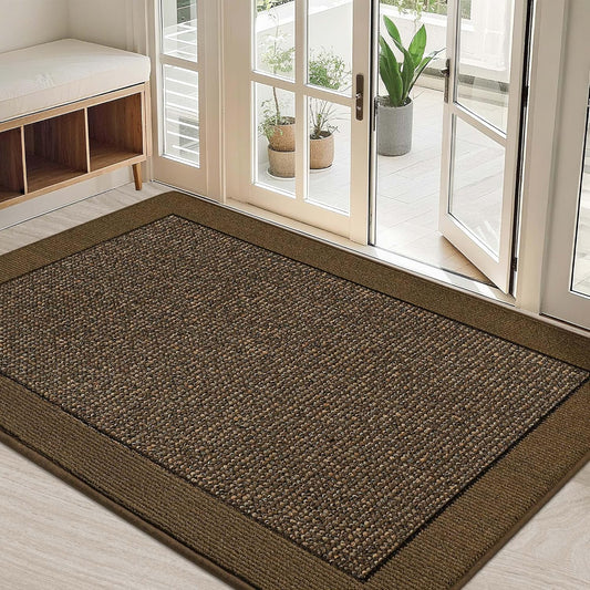 BEQHAUSE Indoor Door Mat 32" x 48", Dirt Trapper Door Mats Non-Slip Entryway Rugs Washable, Resist Dirt Absorbent Welcome Mat, Low Profile Floor Mats for Front Back Door and Entryway, Brown