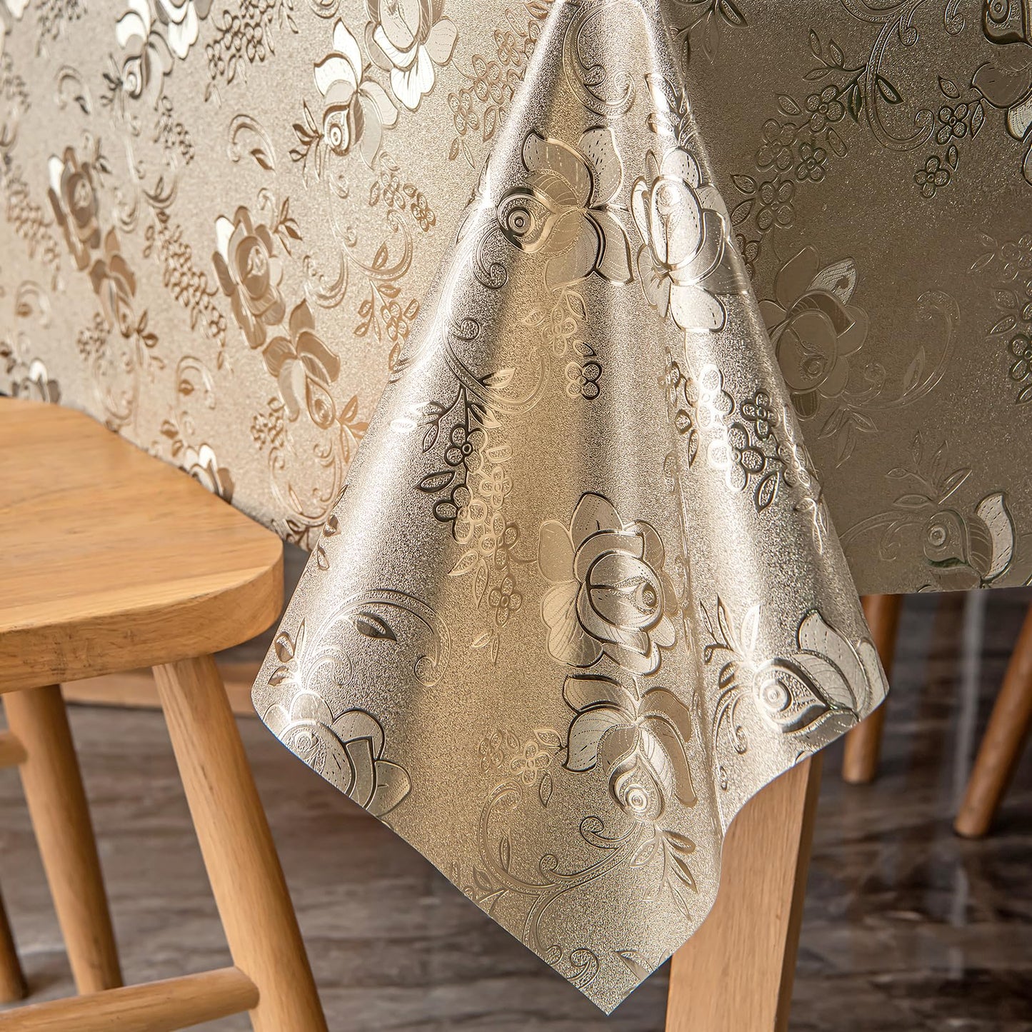 FAVE Gold Tablecloths Vinyl Table Cloth for Kitchen Dining Table Wipeable PVC Tablecloth Cover for Wedding, Banquet, Birthday, Party, Restaurant Decoration（Gold,55”x87”）