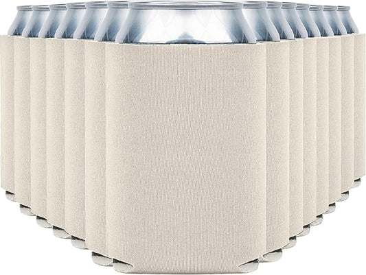 Blank Beer Can Coolers Sleeves (14-Pack) Soft Insulated Beer Can Cooler Sleeves - HTV Friendly Plain Can Sleeves for Beer Cans & Bottles - Blanks for Vinyl Projects Wedding Favors & Gifts (Stone)
