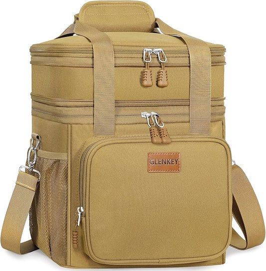 Expandable Large Lunch Box, Insulated Heavy Duty Lunch Bag Waterproof Leakproof Durable Cooler Bag for Men Women Adults Work Construction Camping Trip, 16L, Brown
