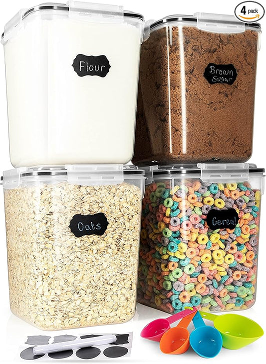 Storeganize Flour Sugar Storage Containers (5.3L/4pk) Great Rice Canisters Sets For The Kitchen pantry, Large Food Storage Containers With Lids Airtight