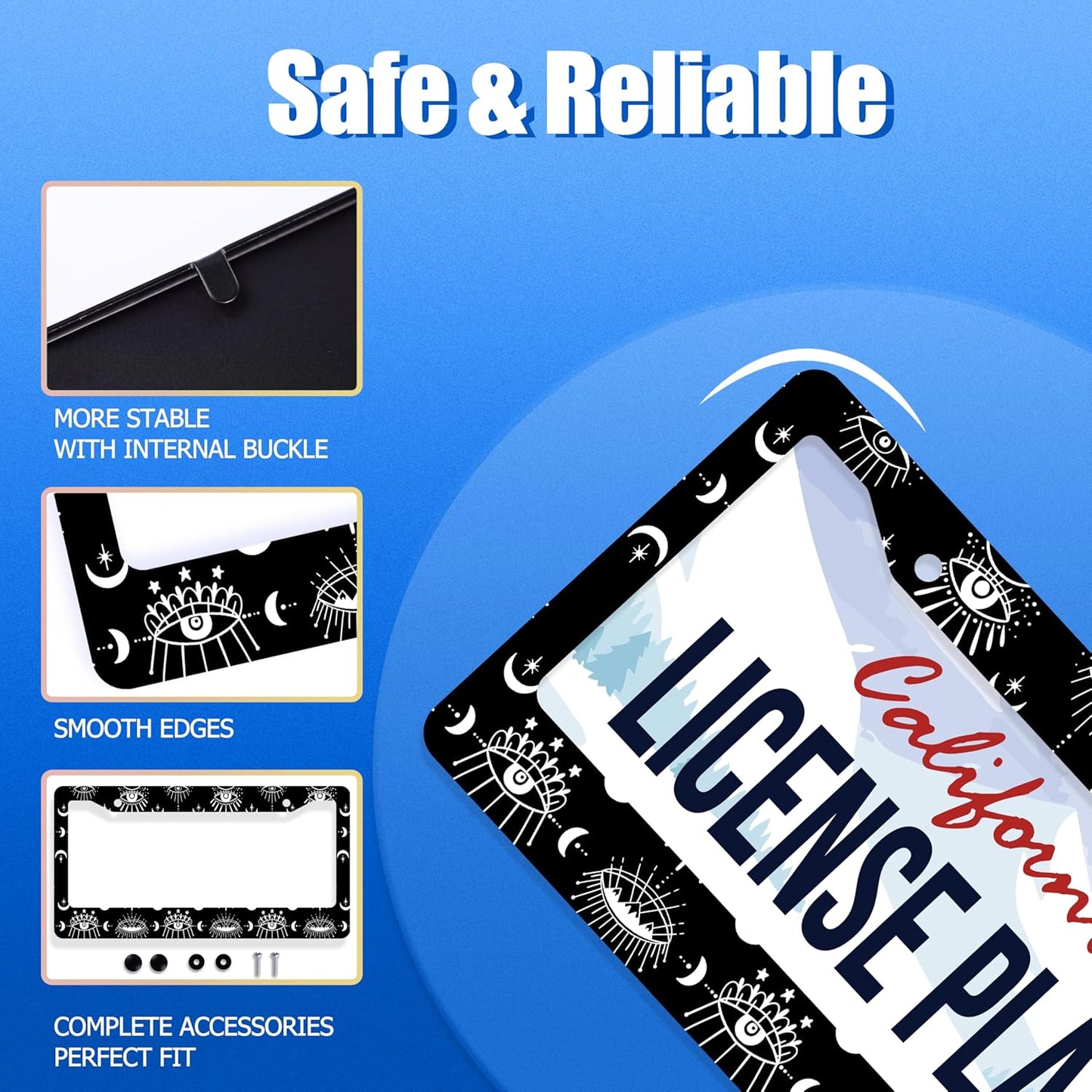 Evil Eye License Plate Frame Psychedelic Eye License Plate Stainless Steel Funny License Plate Holder Colorful Car Accessory Car Decoration 12.3" x 6.3" Fits Standard Vehicles Size