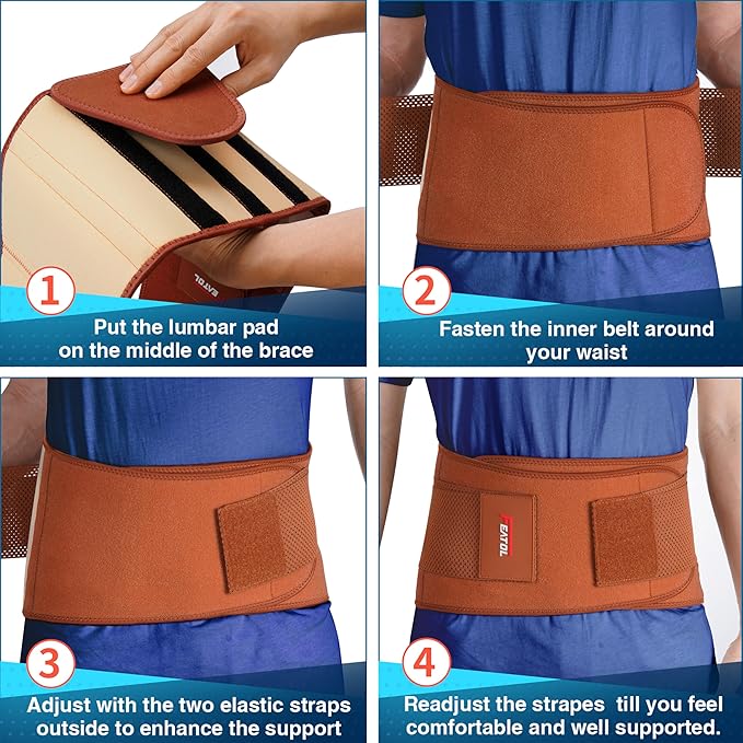FEATOL Back Brace for Lower Back Pain, Breathable Back Support Belt for Women & Men with Lumbar Pad, Lumbar Support Belt for Heavy Lifting & Work, Scoliosis, Brown, S/M(Circumference:24.4-30")