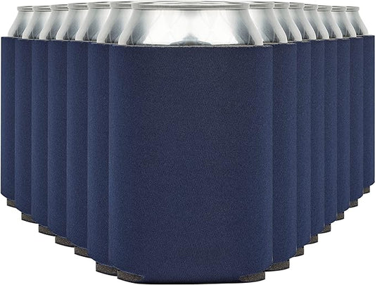 Blank Beer Can Coolers Sleeves (30-Pack) Soft Insulated Beer Can Coolies - HTV Friendly Plain Koolies in Bulk for Beer Cans & Bottles - Coolie Blanks for Vinyl Projects & Wedding Favors (Navy Blue)