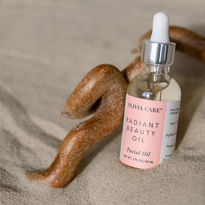 Olivia Care Facial Oil Infused with Argan, Safflower, Vitamin E & Geranium Essential Oil - All Natural - Hydrating, Anti-aging & Antioxidants - Remove Wrinkles & Clear Pores - 2 FL OZ