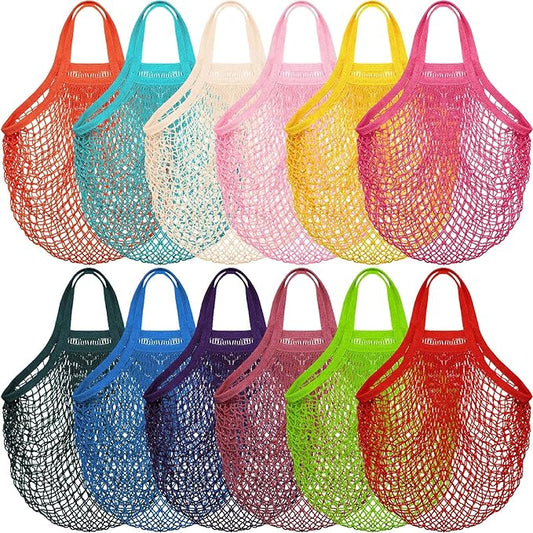 Shappy 12 Pack Reusable Mesh Grocery Bags Large Crochet Market Bag Cotton Kitchen Tote for Fruit Vegetable Storage