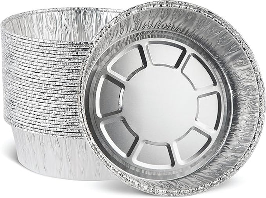 PLASTICPRO 8'' Inch Round Tin Foil Pans Disposable Aluminum, Deep Freezer & Oven Safe - For Baking, Cooking, Storage, Roasting, & Reheating, Pack of 50