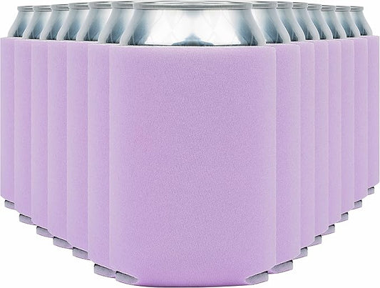 Blank Beer Can Coolers Sleeves (14-Pack) Soft Insulated Beer Can Cooler Sleeves - HTV Friendly Plain Can Sleeves for Soda, Beer Cans & Bottles - Blanks for Vinyl Projects & Wedding Favors (Lavender)