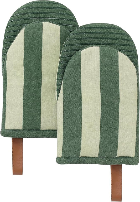 Folkulture Oven Mitts - Set of 2 (5.75"x9") | Oven Mitts with Hanging Loop for Cooking Gifts for Women, Kitchen Decor| 100% Cotton, Silicone Heat Resistant Mini Mitts (Matcha)