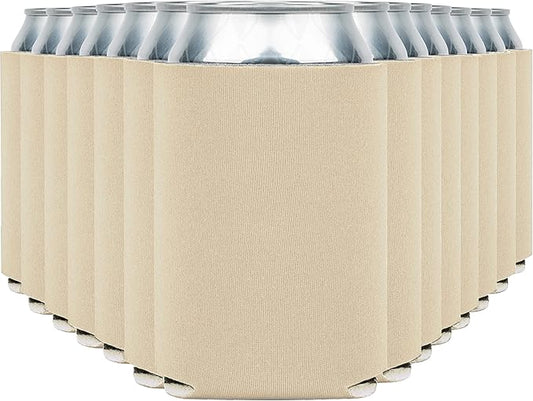 Blank Beer Can Coolers Sleeves (14-Pack) Soft Insulated Beer Can Cooler Sleeves - HTV Friendly Plain Can Sleeves for Beer Cans & Bottles - Blanks for Vinyl Projects Wedding Favors & Gifts (Sand)