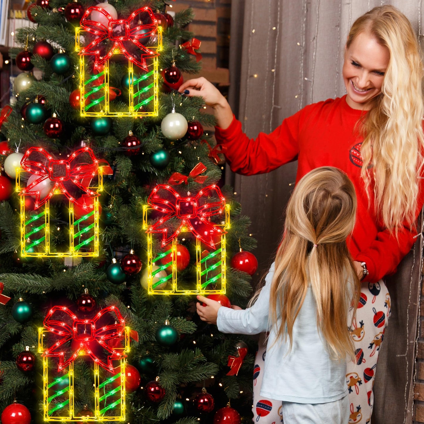 16" Christmas Window Silhouette Lights Decorations - 4 Pack Christmas Lighted Gift Boxes- Used for Holiday Christmas Trees, Wall, Fireplaces, Interior and Exterior Door and Window Decorations