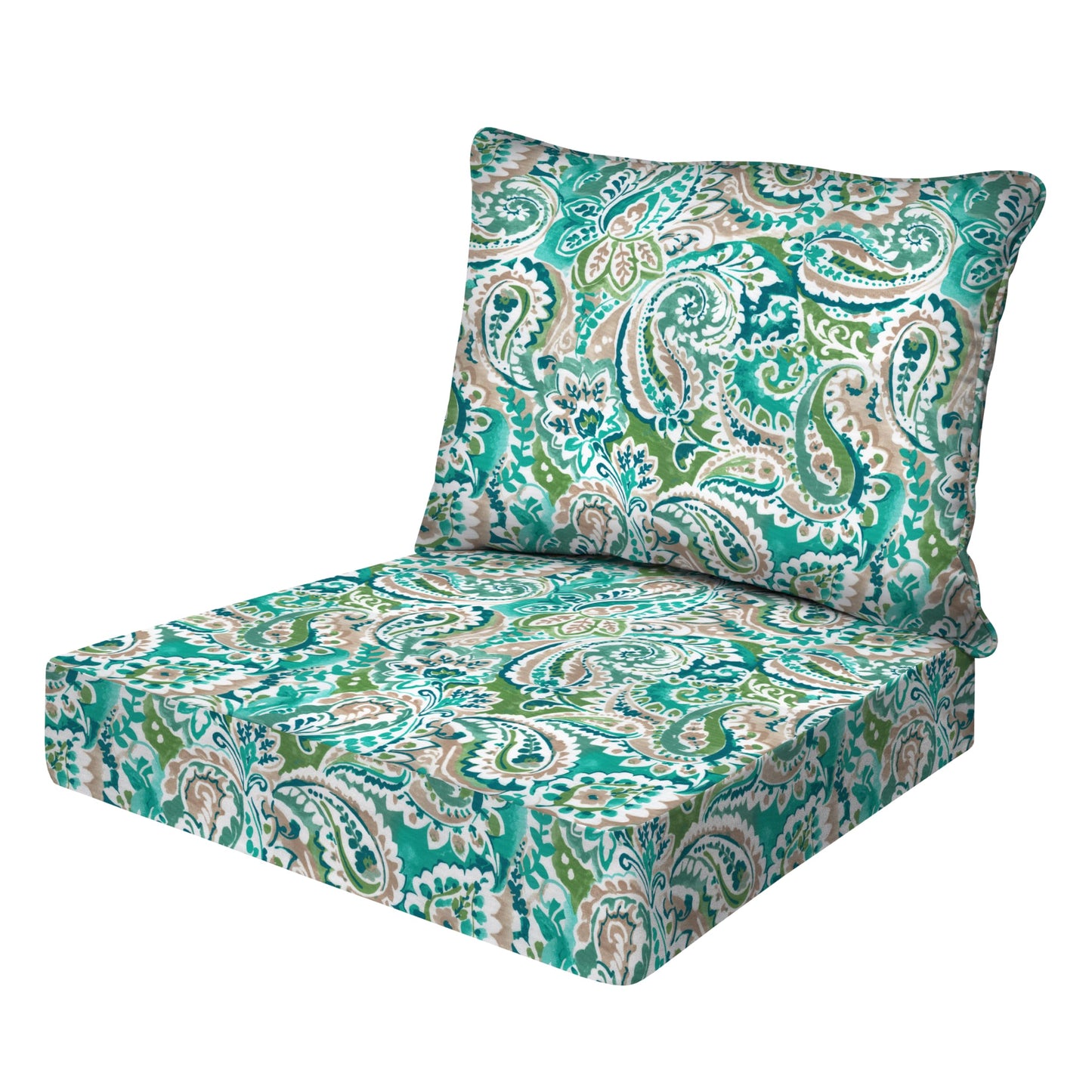 Honeycomb Outdoor Essentials Deep Seat, 24 x 24, Geneva Paisley Turquoise Chair Cushion for Patio Furniture