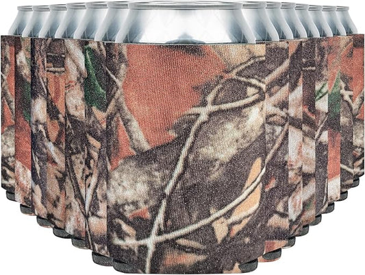 Blank Beer Can Cooler Sleeves (110-Pack) Soft Insulated Beer Can Coolies - HTV Friendly Blank Koolies in Bulk for Beer Cans & Bottles - Coolie Blanks for Vinyl Projects & Wedding Favors (Natural Camo)