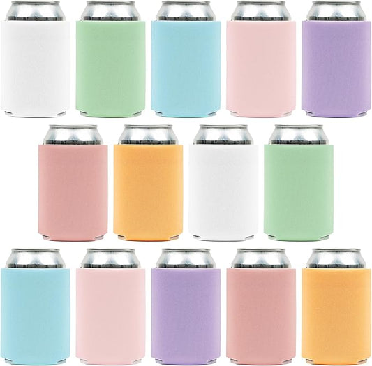 Blank Beer Can Cooler Sleeves (14-Pack) Soft Insulated Beer Cozy for Cans - HTV Friendly Plain Coolies in Bulk for Beer Cans & Bottles - Can Cozy Sublimation Blanks for Vinyl Projects & Wedding Favors