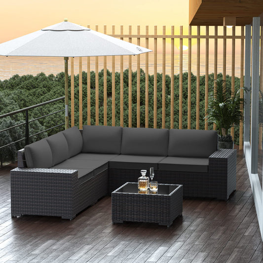 RTDTD Outdoor Patio Furniture Set, 6 Pieces Outdoor Furniture All Weather Patio Sectional Sofa PE Wicker Modular Conversation Sets with Coffee Table,5 Chairs & Seat Clips (Grey)
