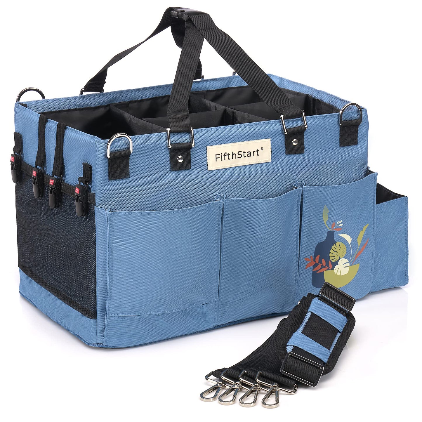 FifthStart Multiuse Cleaning Caddy with Waist & Shoulder Strap - Diaper Caddy & Beach Bag - 9 Pockets & Mesh Base - Blue, X-Large