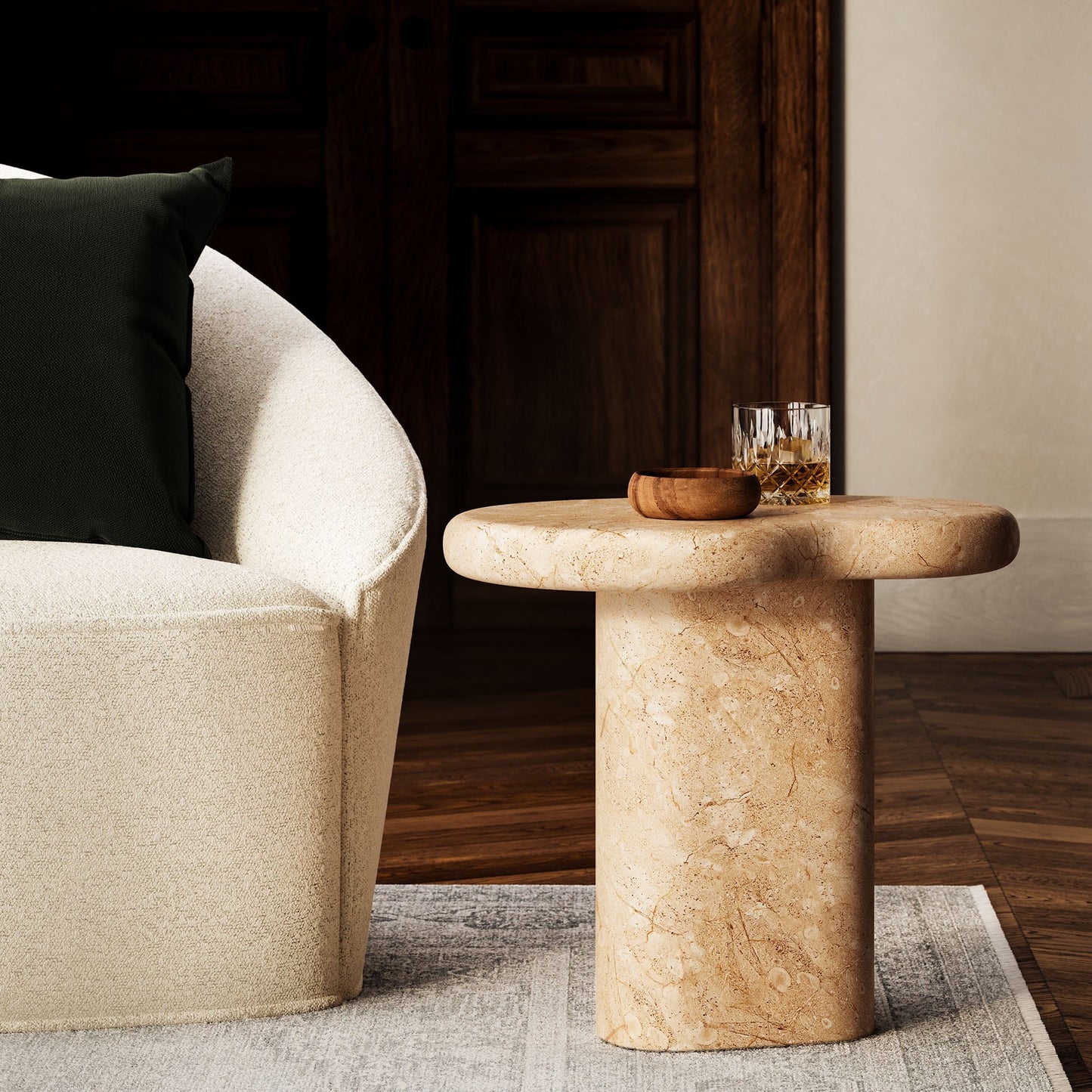 Coffee Side Table, Brown, Faux Stone Concrete, Outdoor Patio Balcony Cafe Bistro Garden Hospitality Restaurant, Modern Contemporary, HB37586