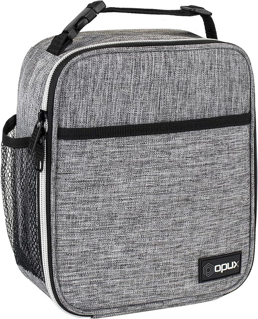 opux Premium Insulated Lunch Box, Soft School Lunch Bag for Kids Boys Girls, Leakproof Small Lunch Pail Men Women Work, Reusable Compact Cooler Tote Lunchbox for Office Adult, Light Grey