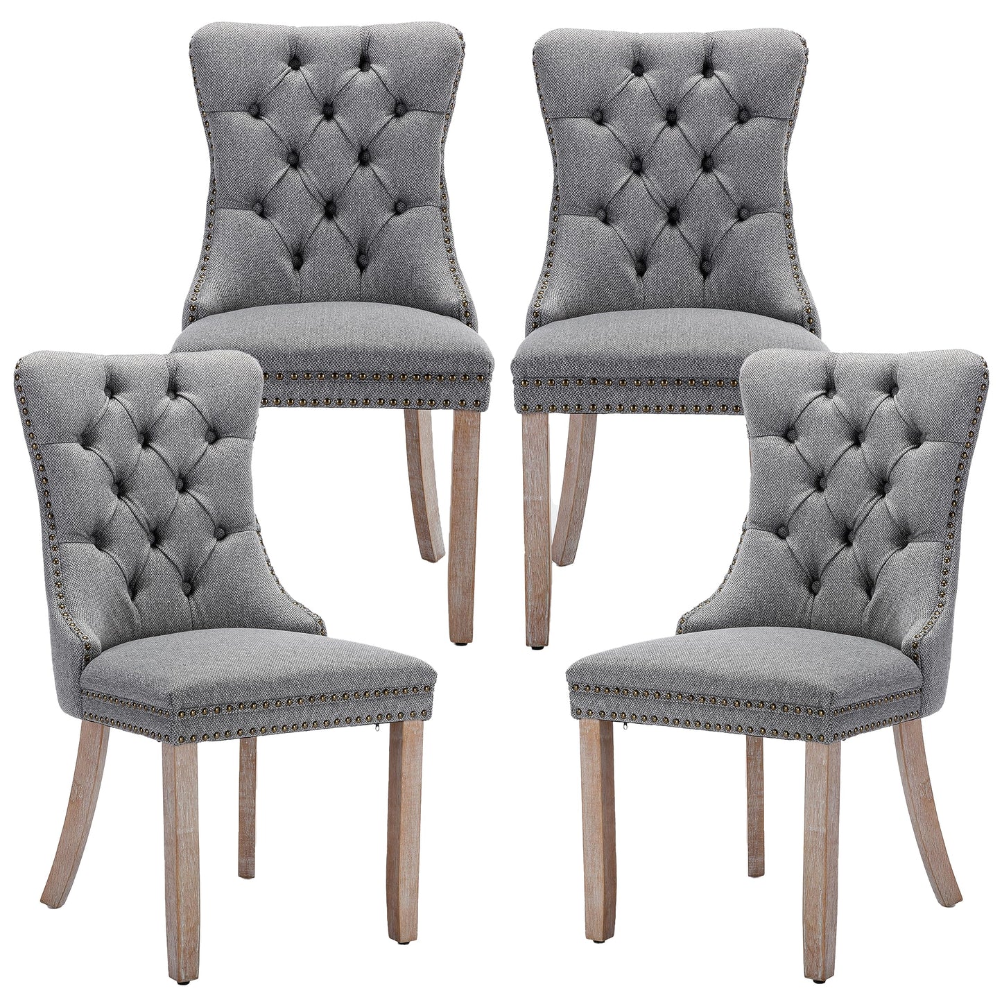 LKTART Upholstered Dining Chairs Set of 4 with Button Tufted, Linen Chair with Solid Wood Legs for Dining Room, Living Room, Bedroom, Kitchen Grey