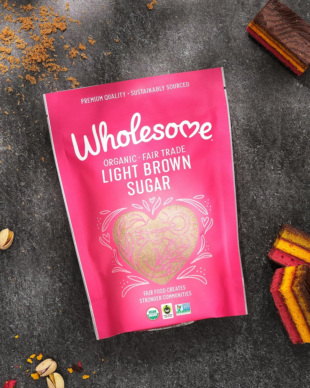 Wholesome Sweeteners 24-Ounce Organic Light Brown Sugar, Fair Trade, Non GMO, Gluten Free & Vegan, Sugar for Baking and Glazing, 1 Pack