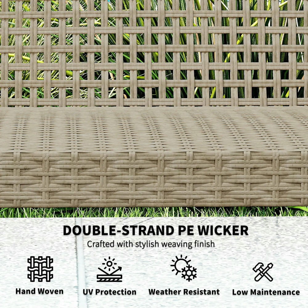 GVN Outdoor Couch Patio Sofa,3-Seat Wicker Outdoor Couch Patio Sofa, Acacia Wood Patio Furniture with Steel Seat Armrests, Teak