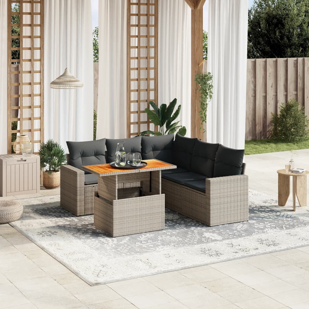 vidaXL Garden Sofa Set Grey PE rattan Large Adjustable Armrests